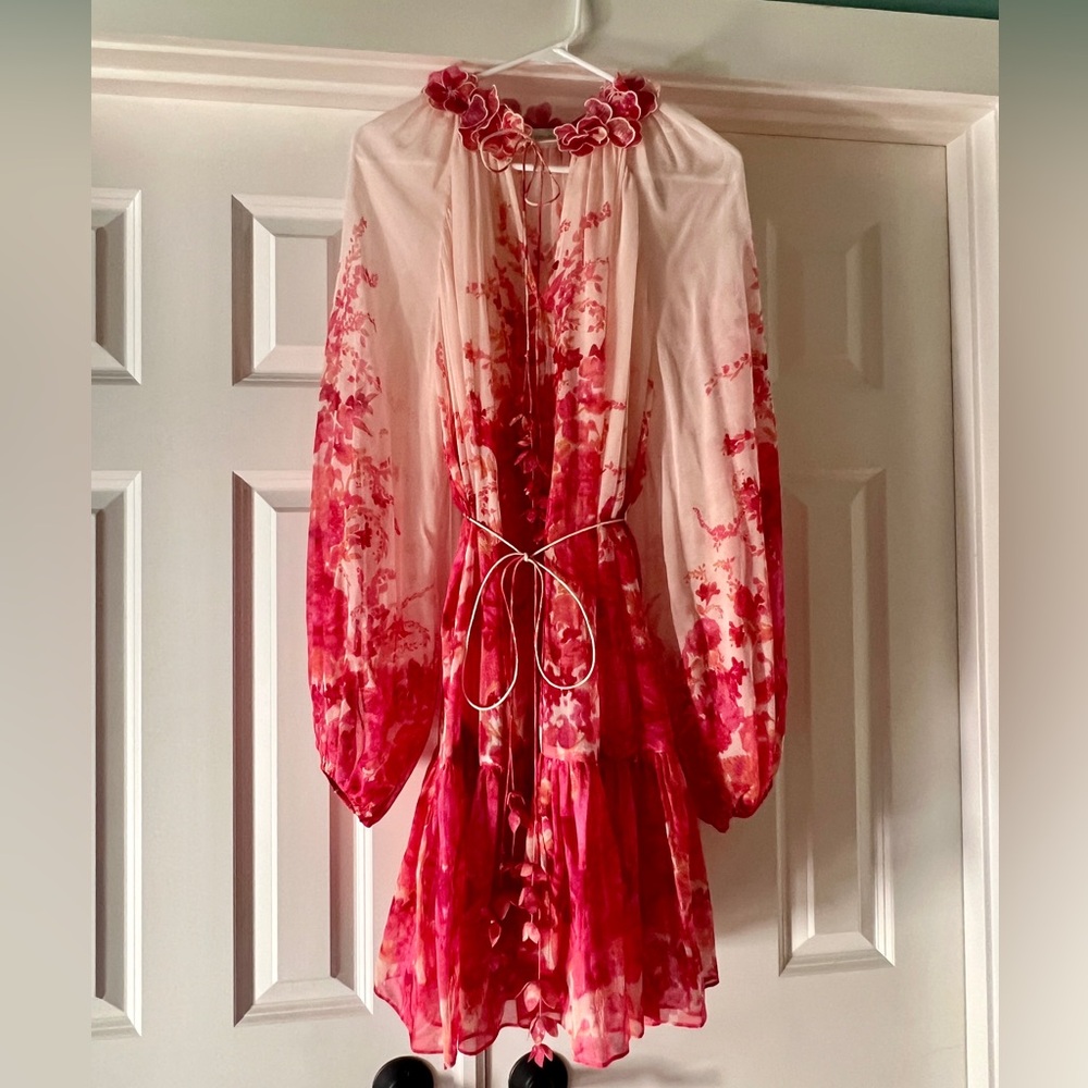 Pink Ikat Floral High Tide Lantern Mini Dress